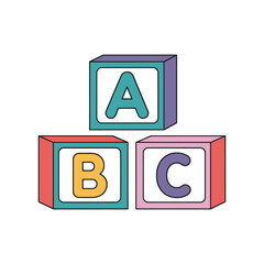 Colorful alphabet blocks with letters a b and c are presented