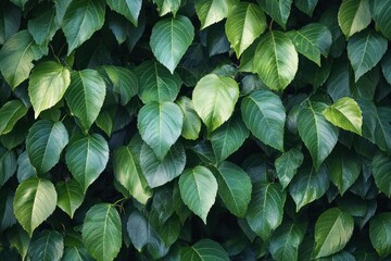 Dense cluster of vibrant green leaves with varied shading creating a fresh and natural atmosphere