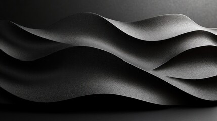 Smooth abstract flowing black waves with soft textured surface creating a calm and elegant visual effect