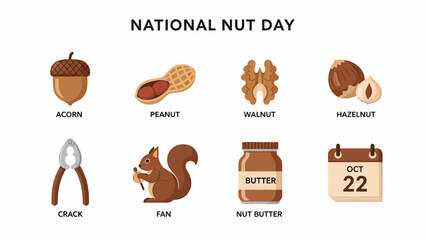Graphic illustrating National Nut Day on October 22 with various nutrelated icons © Agung