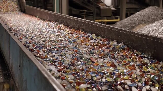 Medium shot of hightech optic devices classifying various recycled materials based on surface properties in a modern recycling plant.