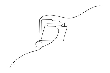 Fototapeta premium Continuous line drawing of multiple file folders, symbolizing data organization, storage, management, and digital archives icon.