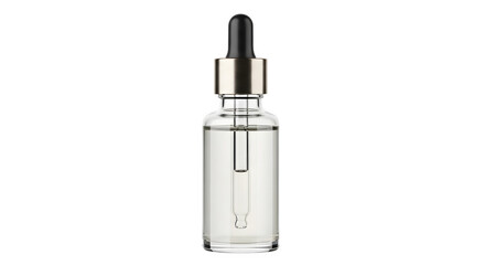 Naklejka premium Elegant glass dropper bottle with silver cap containing clear liquid isolated on transparent background