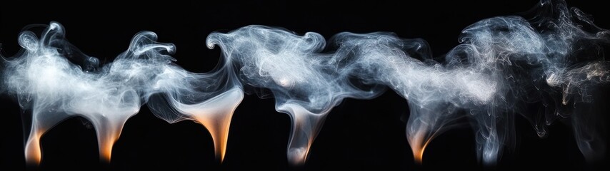 Obraz premium Multiple thin streams of white smoke curling and swirling against a black background creating abstract and ethereal patterns with soft glowing orange bases