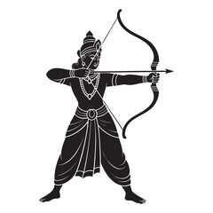 Black silhouette of Lord Rama drawing a bow and arrow Ram ji elements 