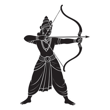 Black silhouette of Lord Rama drawing a bow and arrow Ram ji elements 