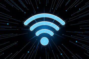 WiFi signal icon with blue lines on black background