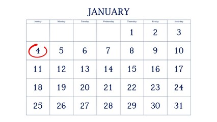 Marking the 4 January date on the calendar with a circle