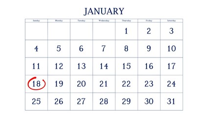 Marking the 18 January date on the calendar with a circle