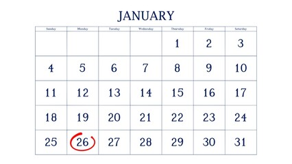 Marking the 26 January date on the calendar with a circle