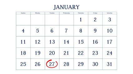 Marking the 27 January date on the calendar with a circle