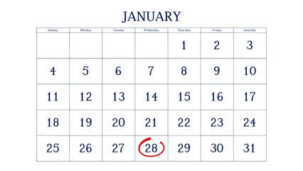 Marking the 28 January date on the calendar with a circle