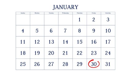 Marking the 30 January date on the calendar with a circle