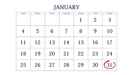 Marking the 31 January date on the calendar with a circle