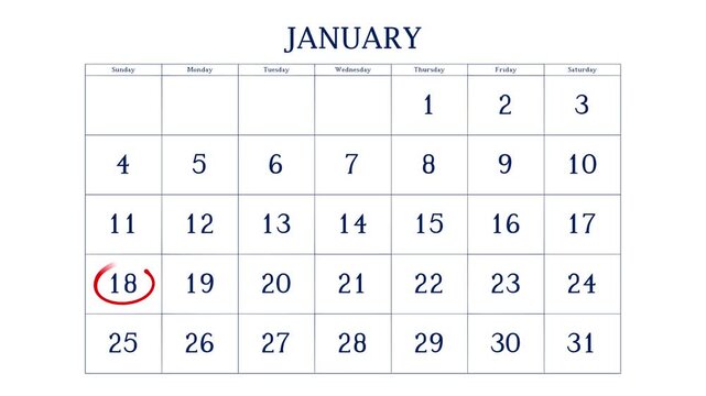 marking January 18 on the calendar with a red circle