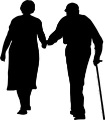 silhouette grand mother and grand father couple walking illlustration design 