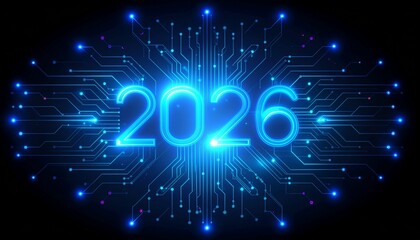 Obraz premium Future of 2026: Tech-Themed Christmas Digital Design