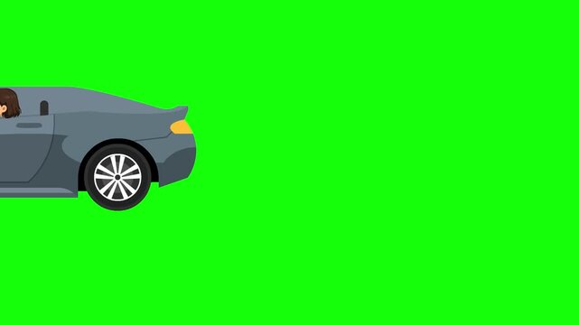 animated catoon car on green screen