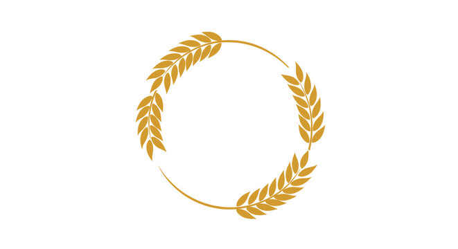 A circular golden wheat wreath or frame on a white background, symbolizing agriculture and harvest.