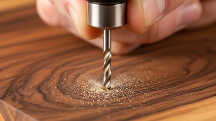Precision Drilling in Exotic Hardwood Detail of a Woodworking Project