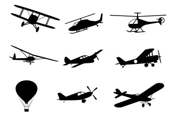 Collection of various airplanes and helicopters in silhouette on © Masud Crafts