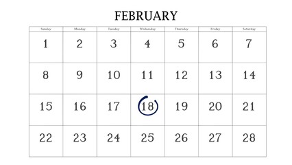 Marking the 18 February date on the calendar with a circle