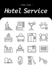 Hotel Service thin line icon set. Reception, housekeeping, hospitality outline icons.
