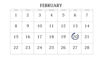 Marking the 20 February date on the calendar with a circle