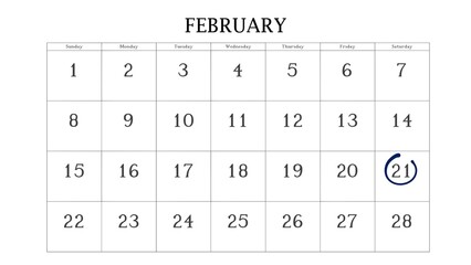 Marking the 21 February date on the calendar with a circle
