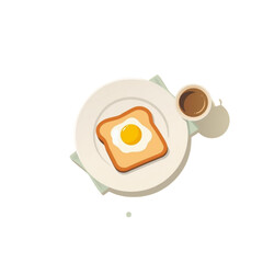 Healthy Breakfast Flat Illustration with Eggs, Toast, and Coffee