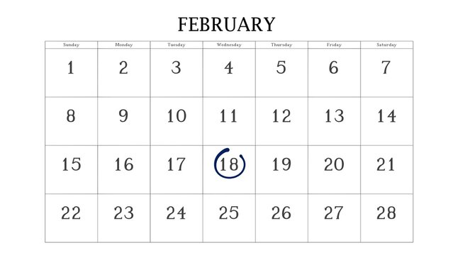 Marking the 18 February date on the calendar with a circle