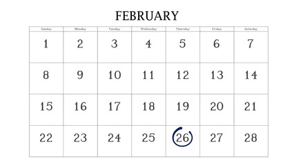 Marking the 26 February date on the calendar with a circle