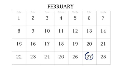 Marking the 27 February date on the calendar with a circle