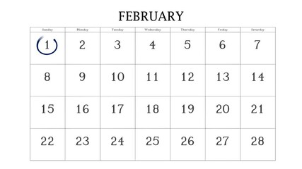 marking 1 February date on the calendar with a blue circle