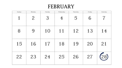 Marking the 28 February date on the calendar with a circle