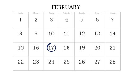 Marking the 17 February date on the calendar with a circle