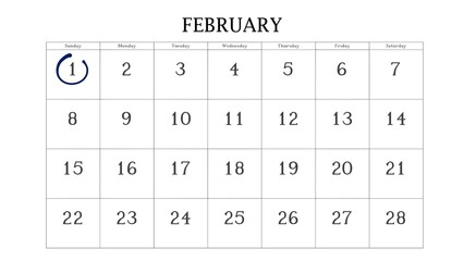 Marking the 1 February date on the calendar with a circle
