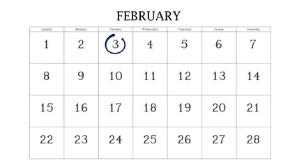 Marking the 3 February date on the calendar with a circle