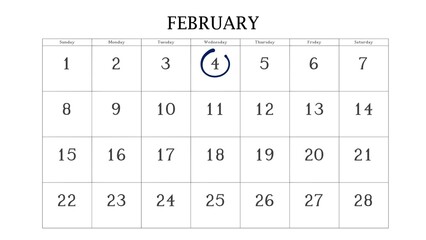 Marking the 4 February date on the calendar with a circle