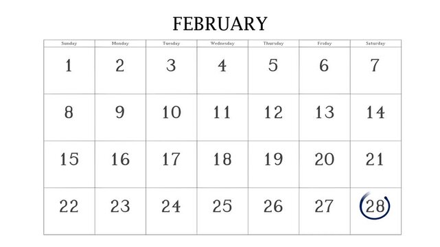 marking 28 February date on the calendar with a blue circle