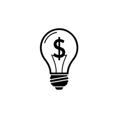 A black and white icon illustration of a light bulb containing a dollar sign inside, representing a profitable idea or business concept. isolated on transparent background