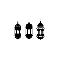 Obraz premium Three black silhouettes of traditional islamic lanterns for ramadan decoration isolated on transparent background