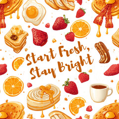 Colorful Breakfast Food Pattern Illustration