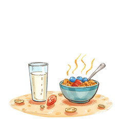 Kids Breakfast Illustration with Milk and Cereal