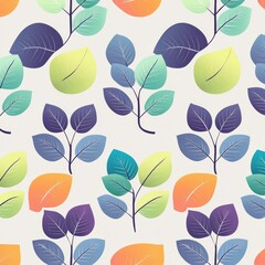 colorful seamless botanical pattern of stylized gradient leaves and slender branches conveying a fresh playful and cheerful mood