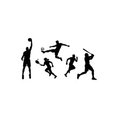 Obraz premium A collection of black silhouettes illustrating various athletes participating in different sports isolated on transparent background