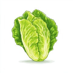 Fototapeta premium Pixel Art Romaine Lettuce Head Isolated On White Background Vibrant Green Fresh Healthy Food