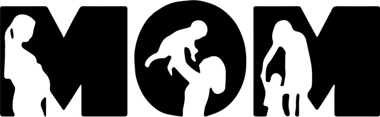 silhouette of a woman mother and child black and white illlustration art design 