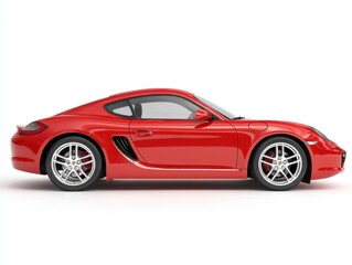 Fototapeta premium Red Sports Car Side View Studio Shot White Background Sleek Design Shiny Exterior