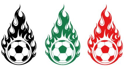 Flaming soccer balls isolated on transparent background